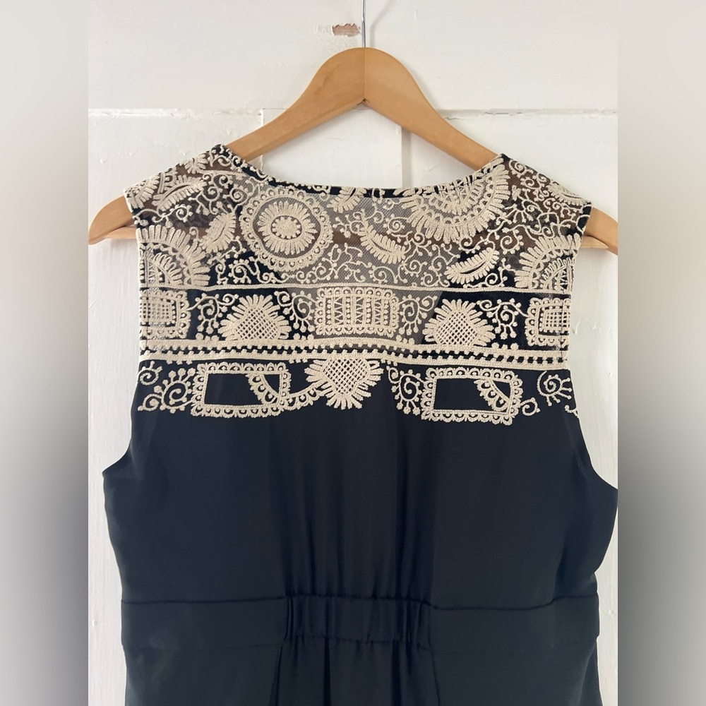 Meadow Rue Anthropologie Tan Black Faux Wrap Cocktail Evening Dress Size 8 - Picture 5 of 7